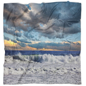 Blue Beach Heavy Storm in Ocean at Sunset Blanket - 136HA