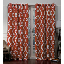 Load image into Gallery viewer, Bedelia Ironwork Mecca Orange Sateen Woven Geometric Room Darkening Thermal Grommet Curtain Panels - Set of 2 (SB1370)
