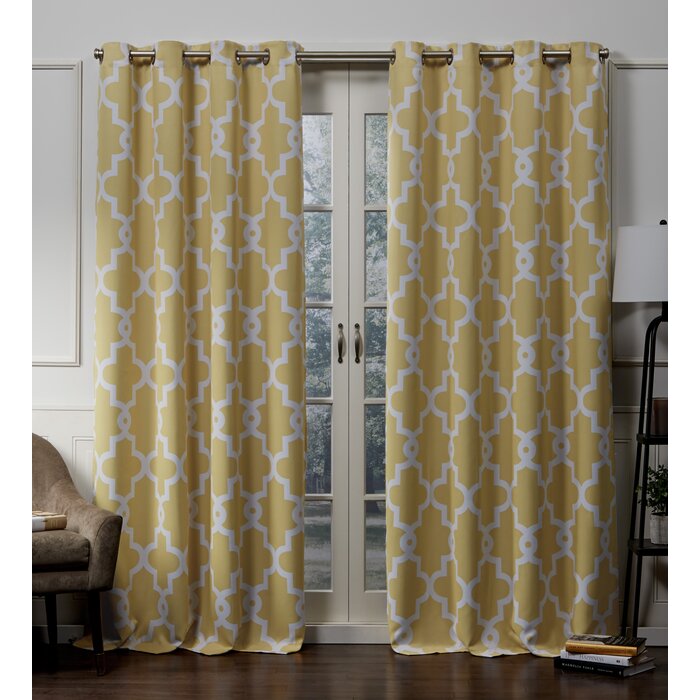Bedelia Ironwork Sateen Woven Geometric Room Darkening Thermal Grommet Curtain Panels - Set of 2 (ND814)