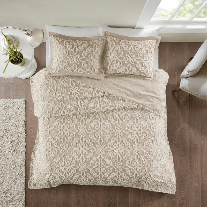 King/Cal.King Coverlet + 2 King Shams Taupe Chenille Coverlet / Bedspread Set 318AH