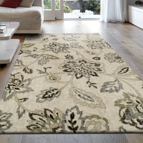Belew Floral Handmade Tufted Area Rug in Ivory 4 x 6