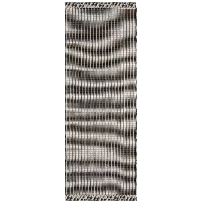 Bester Geometric Handmade Flatweave Cotton Area Rug in Ivory / Black, Runner 2'3