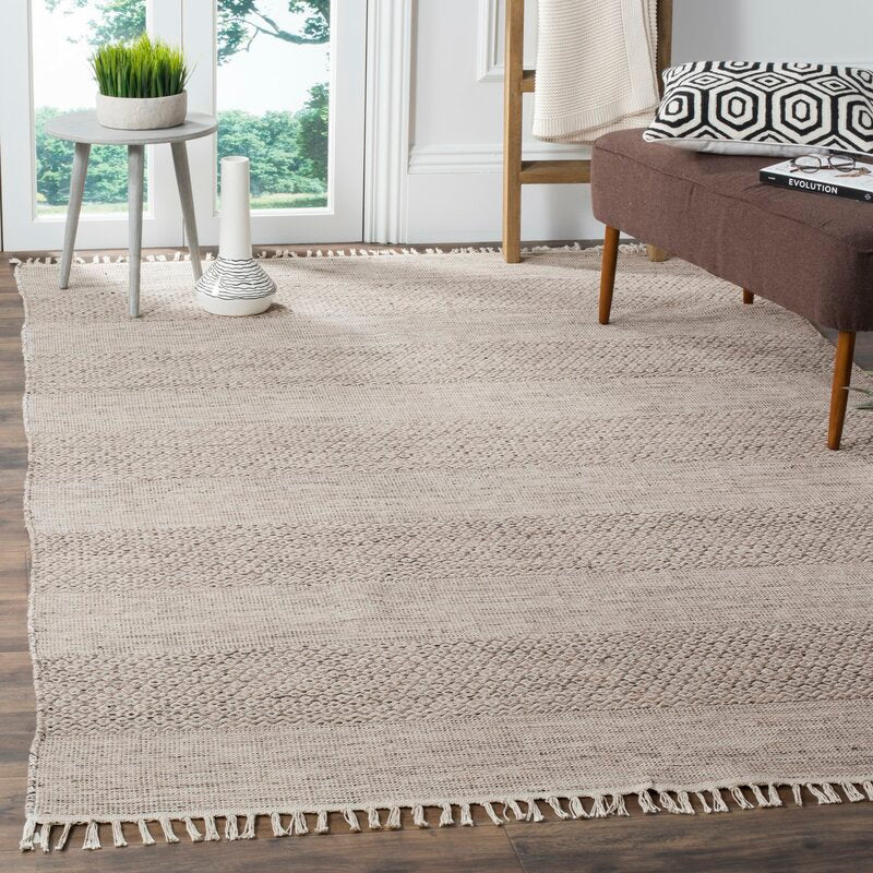 Bester Handmade Flatweave Cotton Ivory/Steel Grey 8'x10' Area Rug