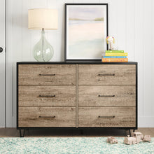 Load image into Gallery viewer, 51.25&quot;W Matte Black &amp; Weathered Oak Bethany 6 - Drawer Dresser
