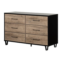 Load image into Gallery viewer, 51.25&quot;W Matte Black &amp; Weathered Oak Bethany 6 - Drawer Dresser
