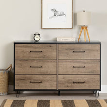 Load image into Gallery viewer, 51.25&quot;W Matte Black &amp; Weathered Oak Bethany 6 - Drawer Dresser
