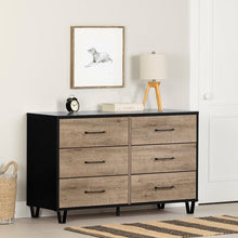 Load image into Gallery viewer, 51.25&quot;W Matte Black &amp; Weathered Oak Bethany 6 - Drawer Dresser
