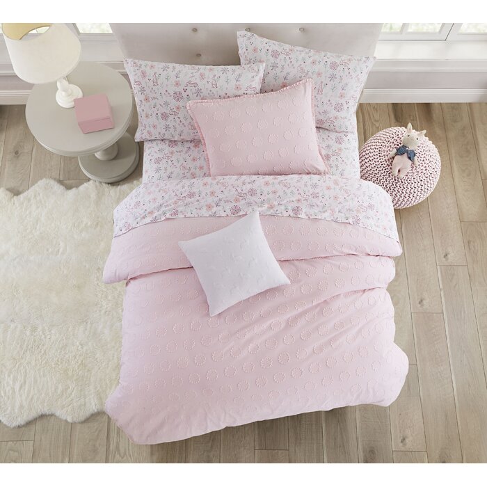 Twin Duvet Cover + 1 Sham Pink Bethea Duvet Cover Set (ND93)