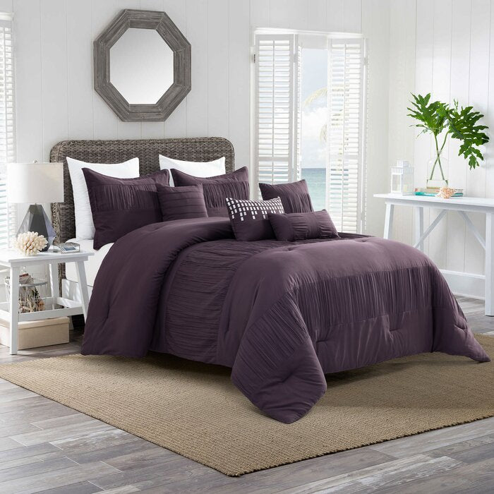 King Comforter + 6 Additional Pieces Purple Bethie Microfiber 7 Piece Comforter Set