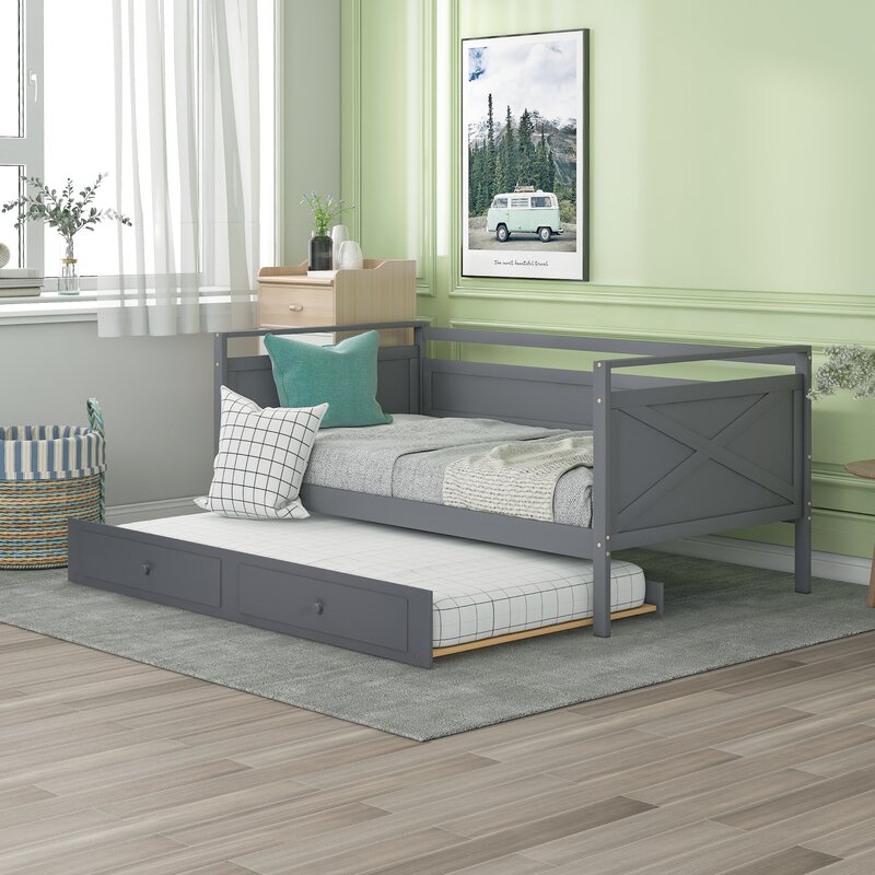 Gray Beverely Twin Daybed with Trundle twin