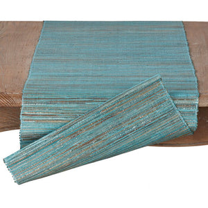 Turquoise Bevis Shimmering Woven Nubby Natural Table Runner 108" x 14 " #210DC - HW