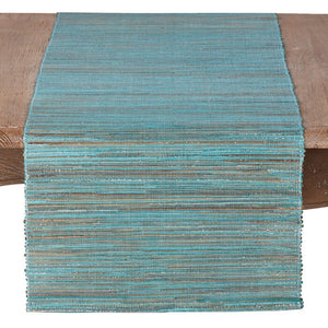 Turquoise Bevis Shimmering Woven Nubby Natural Table Runner 108" x 14 " #210DC - HW