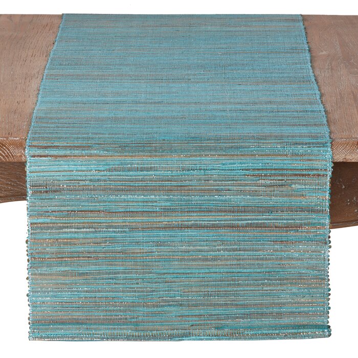 Turquoise Bevis Shimmering Woven Nubby Natural Table Runner 108