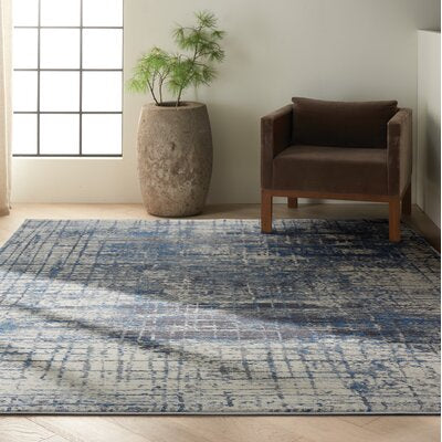 Calvin Klein Torrent Abstract Area Rug Ivory/Blue/Grey 358CDR