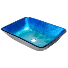 Load image into Gallery viewer, Blue Glass Hand Painted Rectangular Vessel Bathroom Sink
