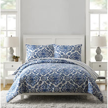 Load image into Gallery viewer, Blue/White 100% Cotton Reversible Traditional Comforter Set queen

