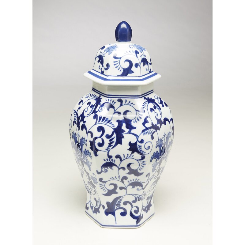 Blue/White 14'' Porcelain Ginger Jar