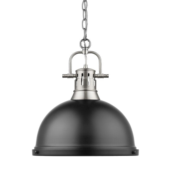 Bodalla 1 - Light Single Dome Pendant - Pewter with Matte Black Shade (SB936)
