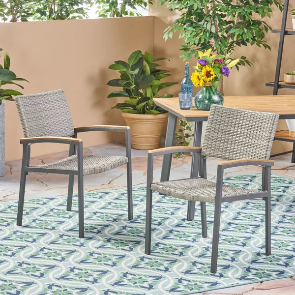 Boone Outdoor Wicker Patio Dining Chair (Set of 2)