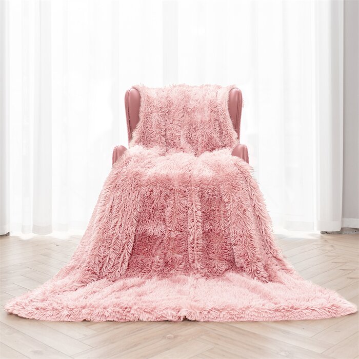 50'' W x 60'' L Botyo Luxury Sherpa Throw Blanket,Warm And Cozy Faux Fur Blanket For Couch Sofa Bed Pink