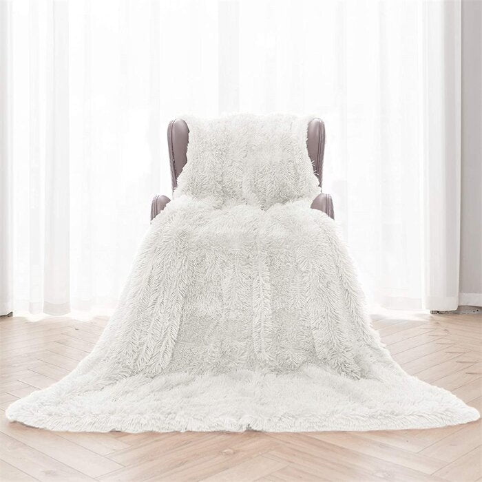 50'' W x 60'' L White Botyo Luxury Sherpa Throw Blanket,Warm And Cozy Faux Fur Blanket For Couch Sofa Bed