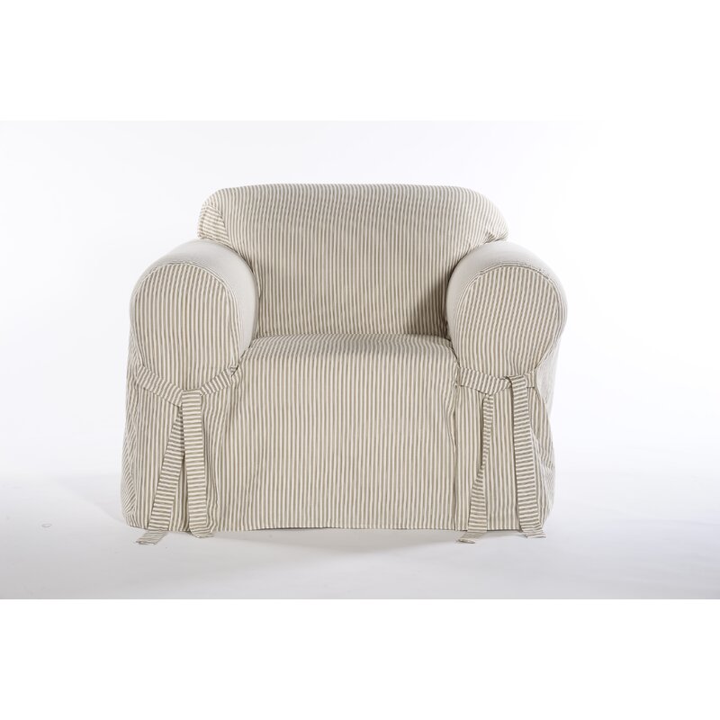 Khaki/White Box Cushion Armchair Slipcover