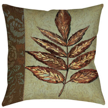 Load image into Gallery viewer, 18&quot; H x 18&quot; W x 5&quot; D Gold, brown and green Brais Printed Throw Pillow (ND79)
