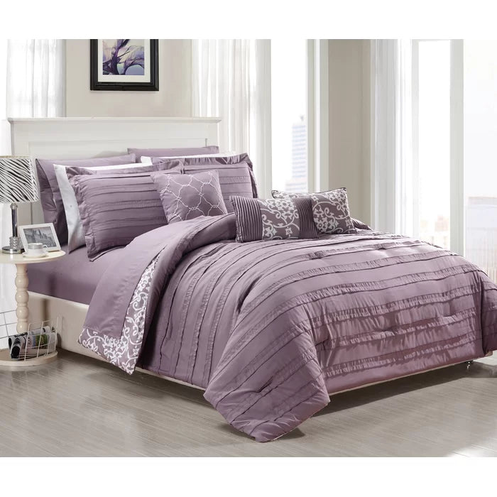 King Comforter + 9 Additional Pieces Plum Brantleyville Microfiber Reversible Modern & Contemporary 10 Piece Comforter Set