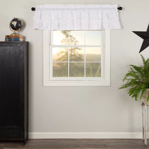 16" W x 72" L White Bremen Solid Color Cotton Ruffled Window Valance (SET OF 2)