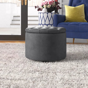 Briana 20'' Wide Velvet Tufted Round Storage Ottoman with Storage