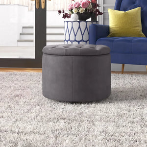 Briana 20'' Wide Velvet Tufted Round Storage Ottoman with Storage