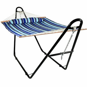 Blue Brielle Quilted Double Spreader Bar Hammock with Stand # 9595