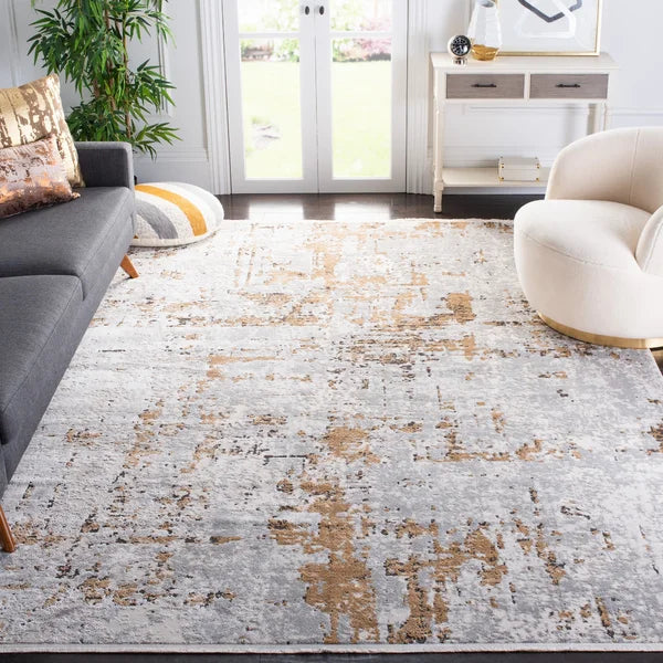 Broadway Abstract Area Rug in Gray / Gold 9 x 12