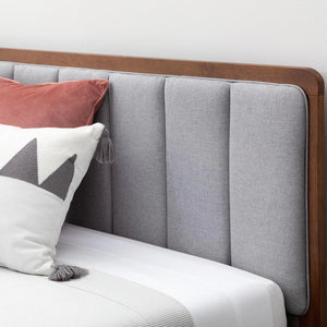 Ivy Wood Platform Bed Frame with Upholstered Headboard - Queen