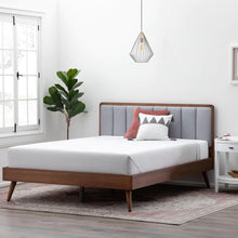 Load image into Gallery viewer, Ivy Wood Platform Bed Frame with Upholstered Headboard - Queen

