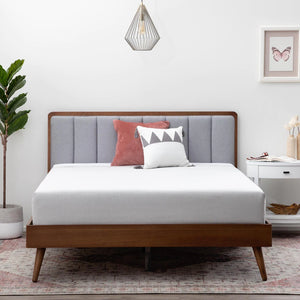 Ivy Wood Platform Bed Frame with Upholstered Headboard - Queen
