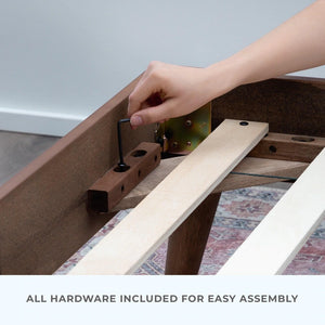 Ivy Wood Platform Bed Frame with Upholstered Headboard - Queen