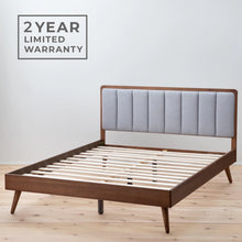 Load image into Gallery viewer, Ivy Wood Platform Bed Frame with Upholstered Headboard - Queen
