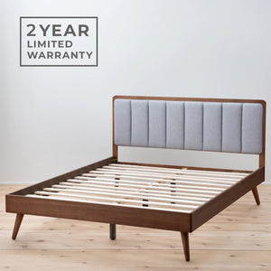 Ivy Wood Platform Bed Frame with Upholstered Headboard - Queen