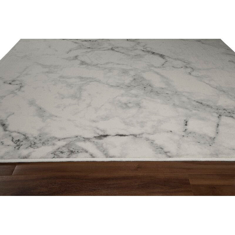 2' x 3' White & Gray Marble Decorative Vinyl Floor Mat (LW255)