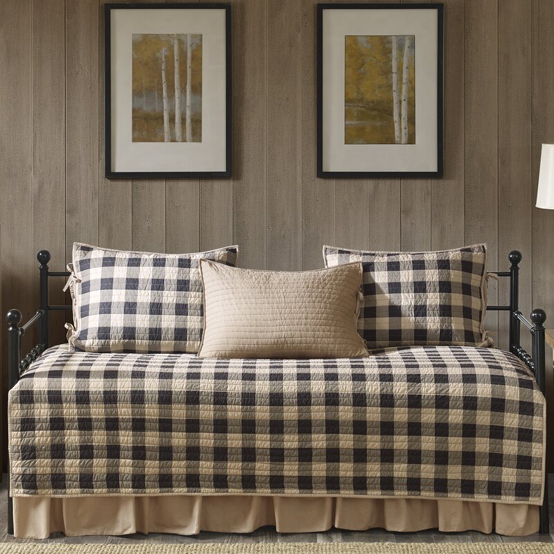 Daybed Tan Buffalo Check 5 Piece Quilt Set 327AH
