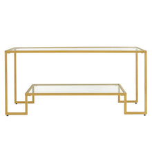 Load image into Gallery viewer, Golden Bundy 4 Legs Coffee Table with Storage Elegant Golden Steel and Clear Glass
