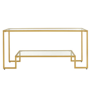 Golden Bundy 4 Legs Coffee Table with Storage Elegant Golden Steel and Clear Glass