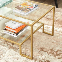Load image into Gallery viewer, Golden Bundy 4 Legs Coffee Table with Storage Elegant Golden Steel and Clear Glass
