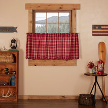 Load image into Gallery viewer, Burley Plaid Cotton Scalloped 72&#39;&#39; Cafe Curtain in Apple Red/Tan/ Ebony (Set of 2) CG112
