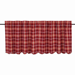 Burley Plaid Cotton Scalloped 72'' Cafe Curtain in Apple Red/Tan/ Ebony (Set of 2) CG112
