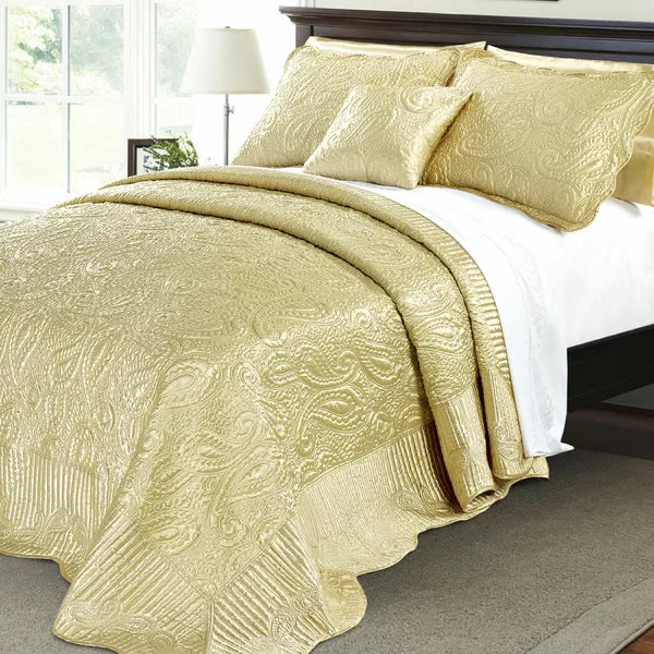 King Quilt + 2 King Shams + Throw Pillow Gold Burnam Microfiber Modern & Contemporary 4 Piece Quilt Set