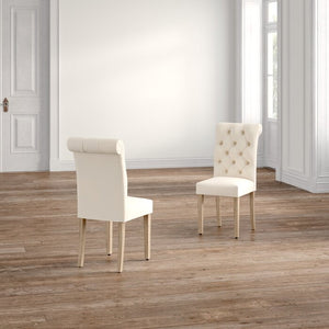 Tufted Roll Top Dining Chairs in Ivory (Set of Two) #9561