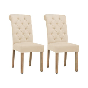Tufted Roll Top Dining Chairs in Ivory (Set of Two) #9561