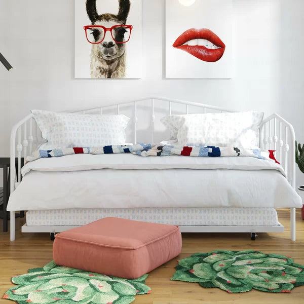 White Bushwick Twin Metal Daybed with Trundle